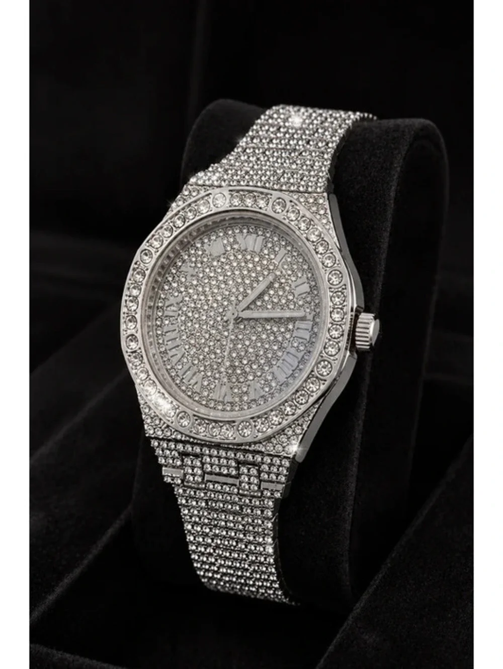 #597  40mm Luxury Iced Out Bling Chandelier Watch – Silver Tone